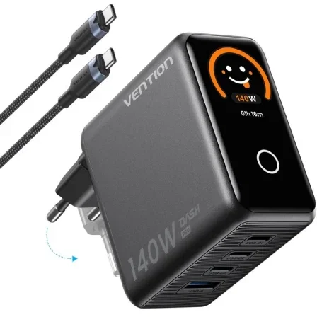Vention Cargador de Pared GaN 140W 3xUSB-C + 1xUSB-A con Cable USB-C Vention Cargador de Pared GaN 140W 3xUSB-C + 1xUSB-A con Cable USB-C